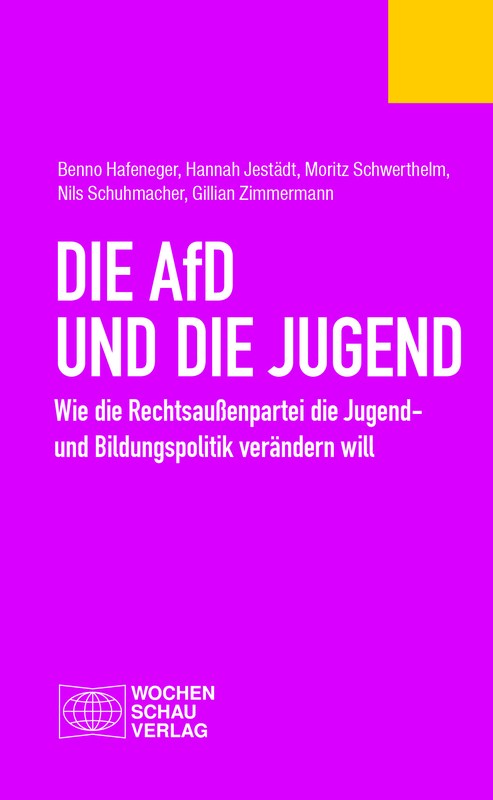 Benno Hafeneger, Hannah Jestädt, Moritz Schwerthelm, Nils Schuhmacher und Gillian Zimmermann: Die AfD und die Jugend. Wie die Rechtsaußenpartei die Jugend- und Bildungspolitik verändern will, Frankfurt am Main (Wochenschau Verlag) 2020, ISBN 978-3-7344-1164-9