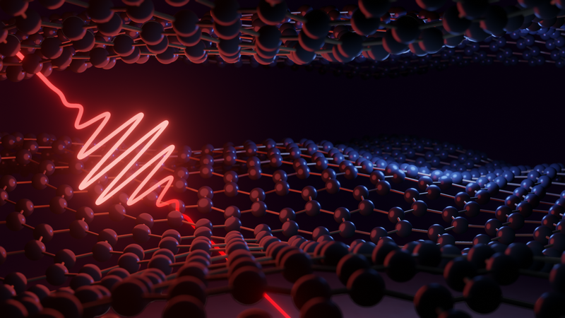Illustration eines Laserstrahls, der auf nanomaterialien trifft