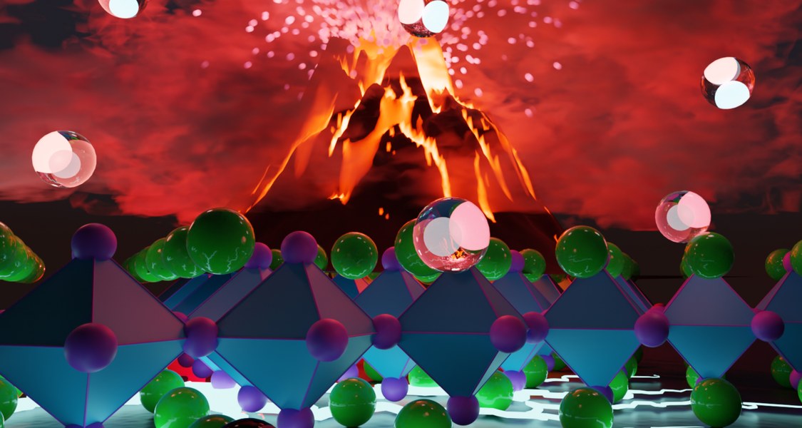 Für den Titel des Forschungsmagazins „Advanced Energy Materials“ wählte die Redaktion ein Bild der Marburger Physiker aus, das die außergewöhnliche Leuchtkraft von Perowskiten illustriert.