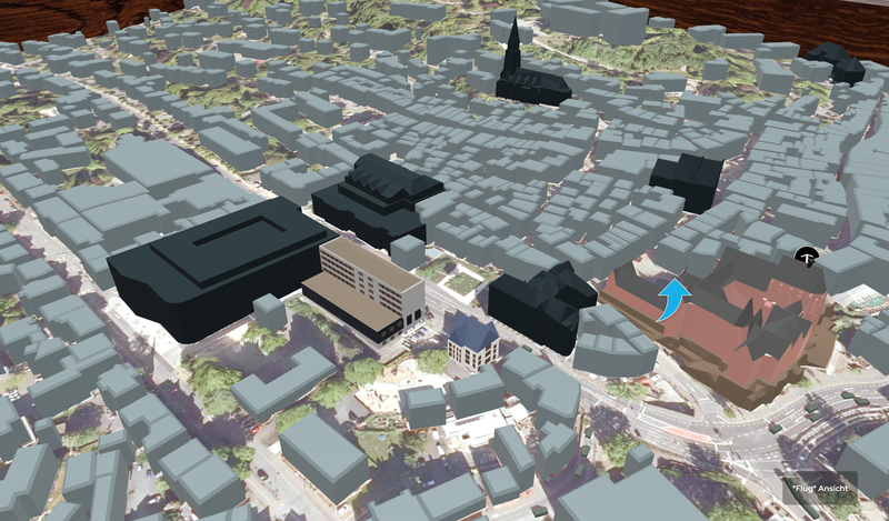 ein dreidimensionale grafische Ansicht der Innenstadt von Marburg