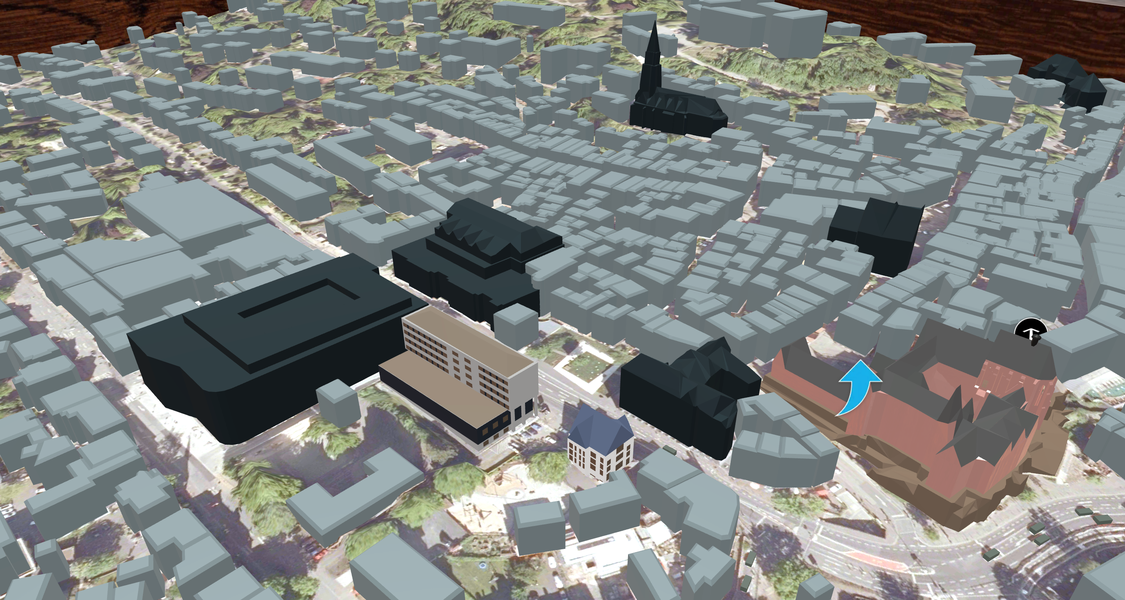 ein dreidimensionale grafische Ansicht der Innenstadt von Marburg