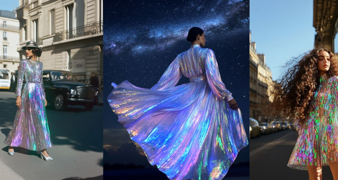 drei aneinander gereihte KI-generierte Modebilder