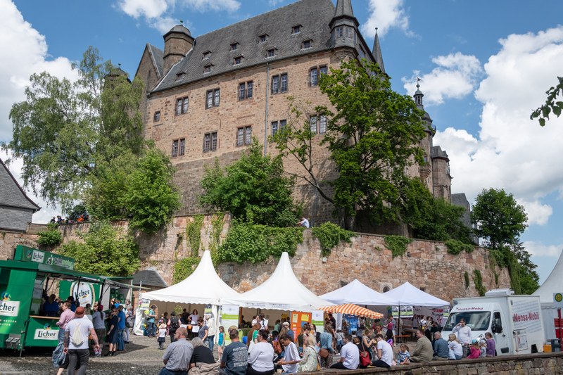 Panoramaaufnahme mit Schloss im Hintergrund