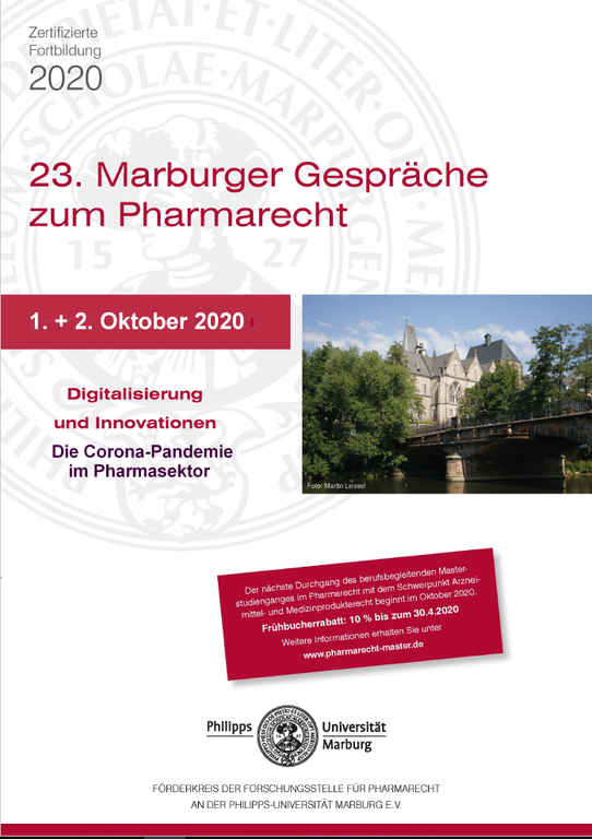 Flyer der 23. Marburger Gespräche zum Pharmarecht am 1. und 2. Oktober.
