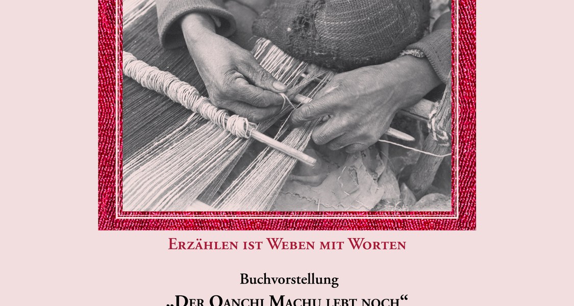 Titelbild es Buchs von Dr. Margit Gutmann "Erzählen ist Weben mit Worten." Das Bild zeigt die Hände einer Frau, die gerade webt.