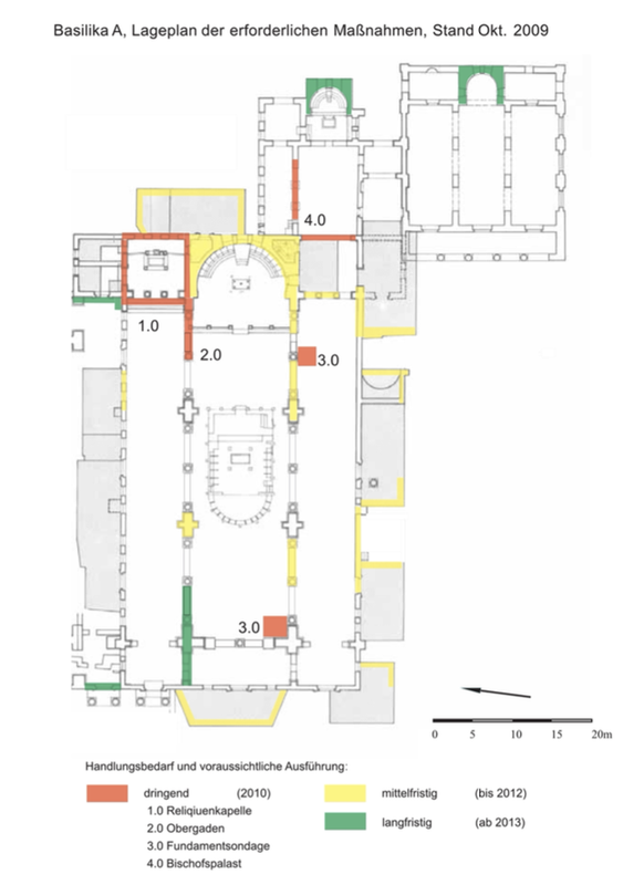 Grundrissplan Basilika A mit Planung der erforderlichen Maßnahmen