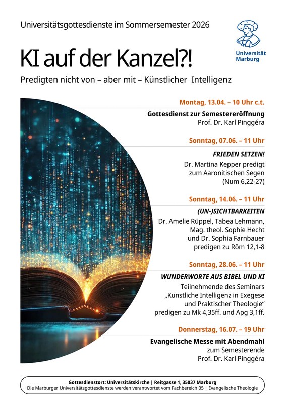 Das Bild zeigt das aktuelle Programm der Universitätsgottesdienste für das Sommersemester 2026