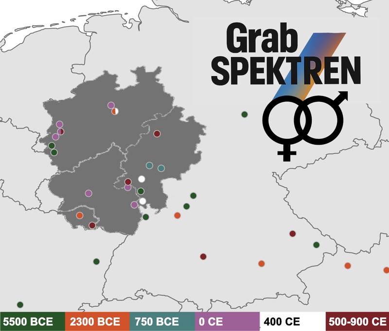 Farbige Fundpunkte verschiedener Zeitstellungen im Mitteleuropäischen Raum.
