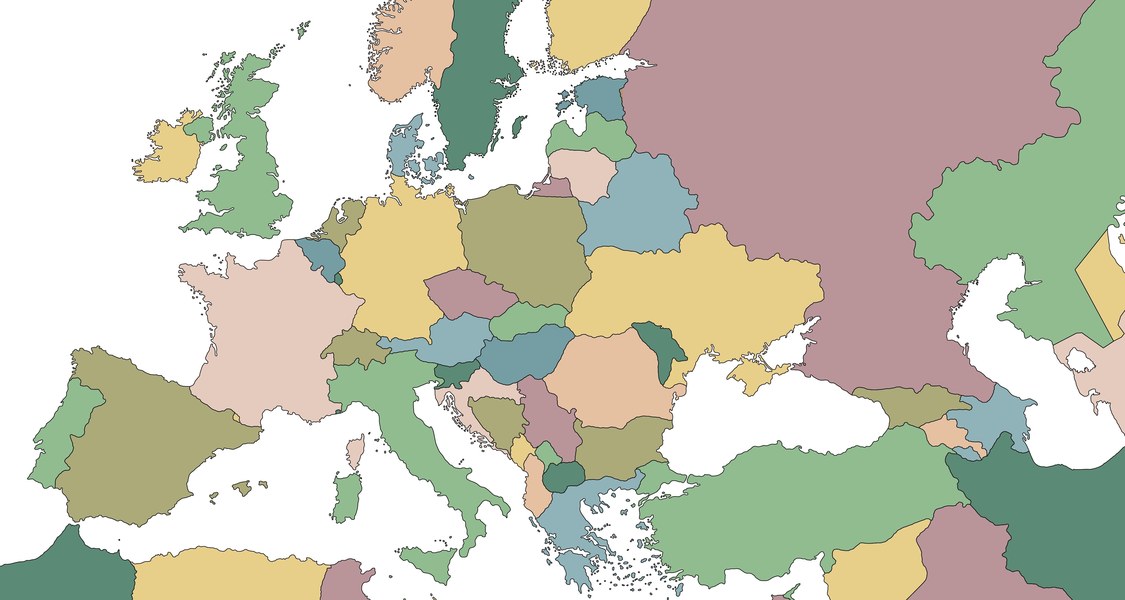 Farbige Karte der Länder Europas ohne Beschriftung
