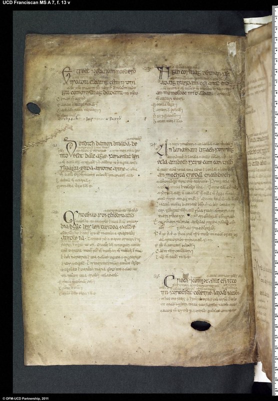 Manuskriptseite UCD- Franciscan MS A7, fol. 13v