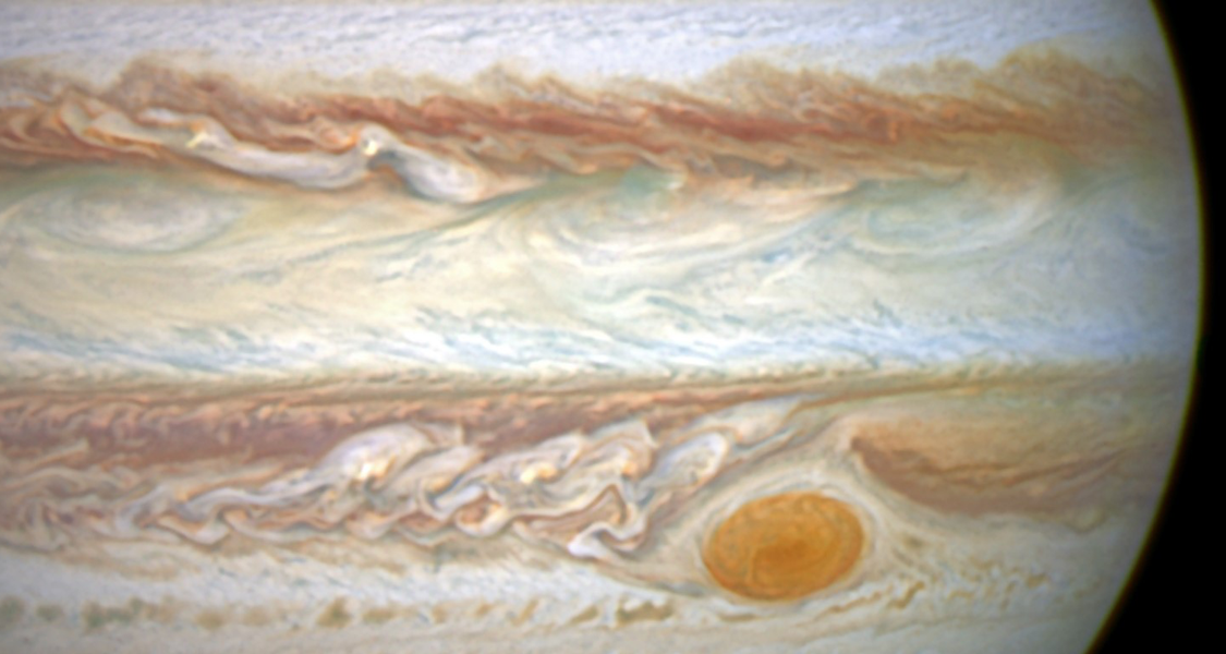 Zentraler Bereich des Planeten Jupiter, Aufnahme des Hubble Space Teleskops, 2014