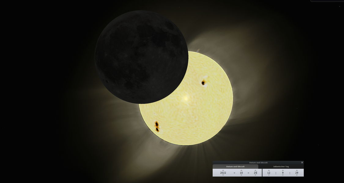 Partielle Sonnenfinsternis, 25. Oktober 2022, Marburg, Simulation mit "Stellarium"