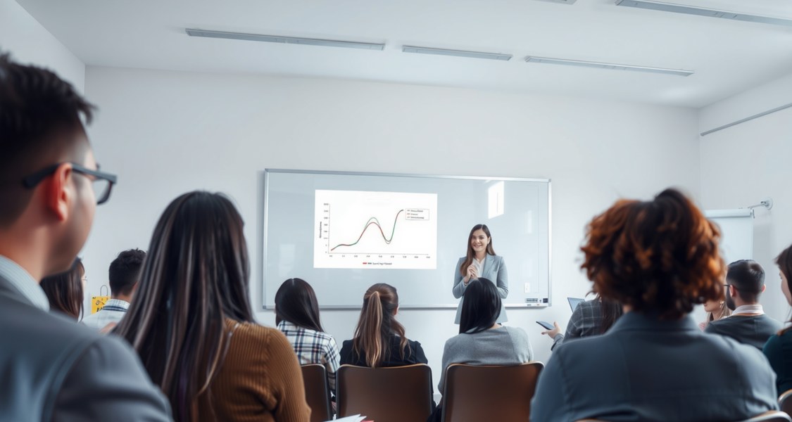 AI-generated picture of a student giving a talk in a seminar room