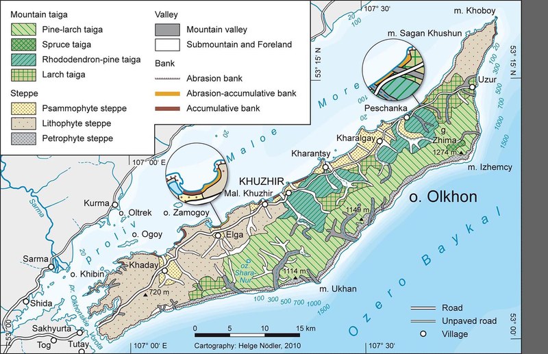 Karte der Vegetation und Geomorphologie auf der Insel Olchon im Baikalsee