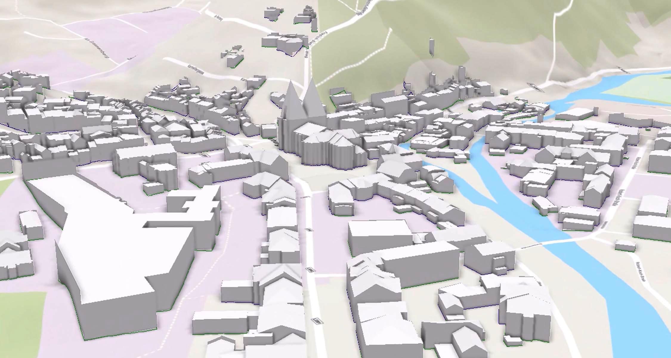 Simulation eines Anflugs auf Marburg aus südlicher Richtung mit Landung vor dem Deutschen Haus, in dessen 2. OG sich das Zentrum für Geomatik und Mediengestaltung befindet. (Beste Qualität direkt auf Youtube).