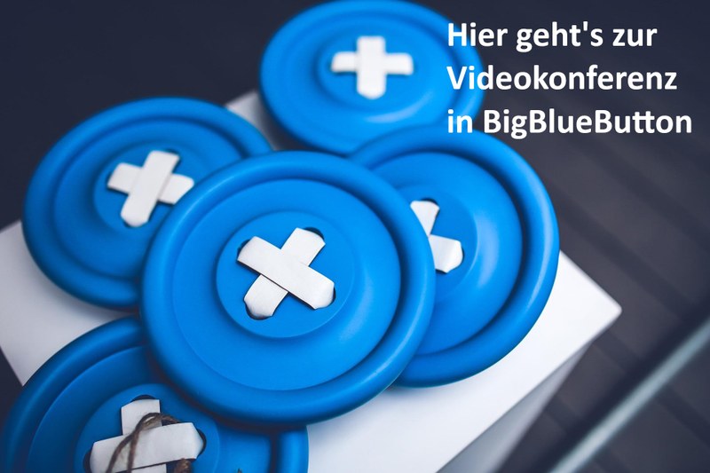 Hier geht es zur Sprechstunde im BigBlueButton Blaue Knöpfe liegen übereinander auf einem Tisch