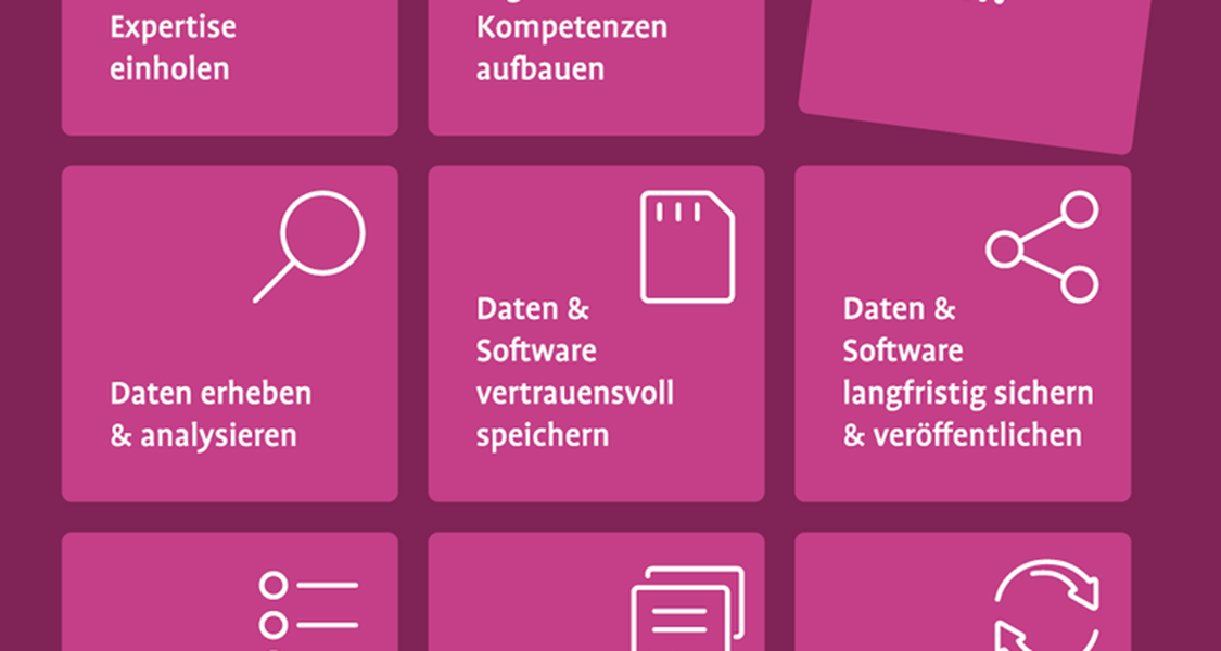Neun pinke Kacheln, die quadratisch als Logo des Servicezentrums angeordnet sind