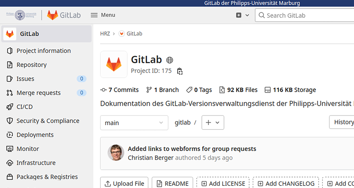 Screenshot der Benutzeroberfläche von GitLab
