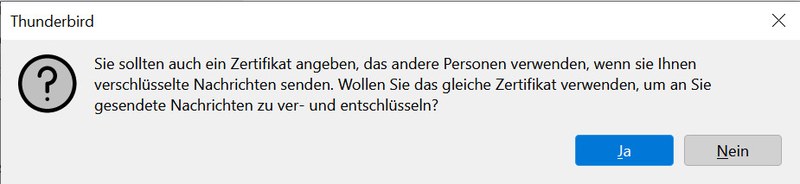 Screenshot Konteneinstellungen: Digitales Zertifikat auch für Verschlüsselung verwenden