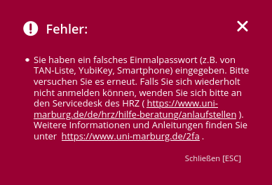 Fehlermeldung die erscheint wenn man eine falsche TAN eingegeben hat.