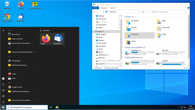 Screenshot des Windows 10 Desktops