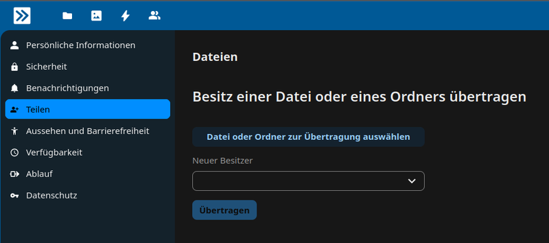 Besitz von Daten kann in den Einstellungen der next.hessenbox übertragen werden.