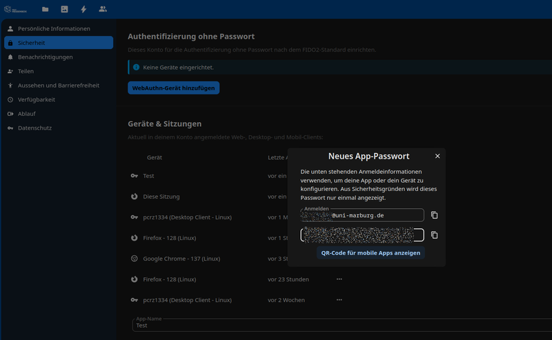App-Passwort für WebDAV-Zugriff