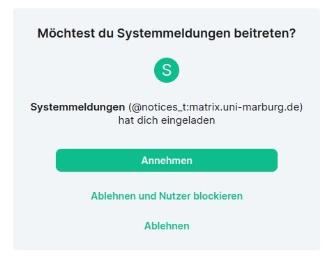 Systemmeldungen - Beitreten unter Element