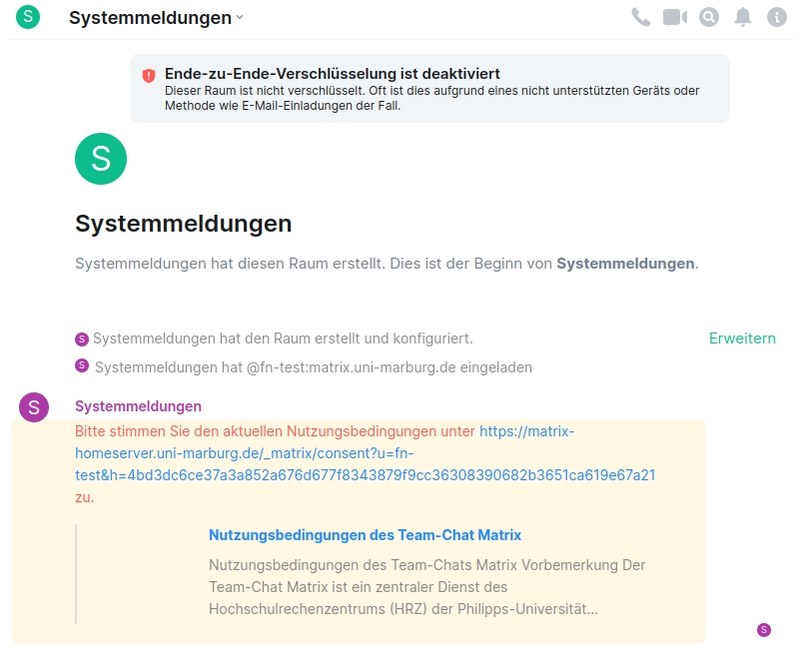 Systemmeldungen - Nachricht unter Element