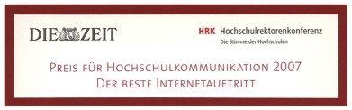 Banner zum Preis für Hochschulkommunikation 2007 „Der beste Internetauftritt“ für die Philipps-Universität Marburg