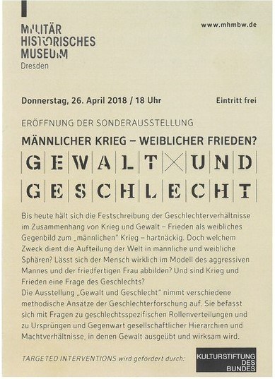 Ausstellungsplakat "Männlicher Krieg - Weiblicher Frieden? Gewalt und Geschlecht"