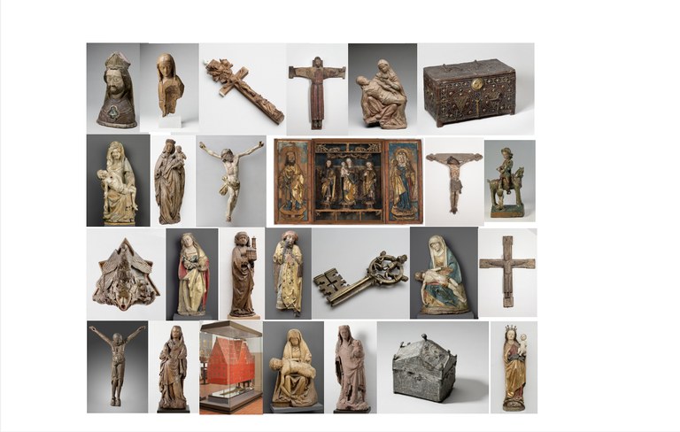 Übersicht aller gezeigter Objekte der Ausstellung sakraler Kunst
