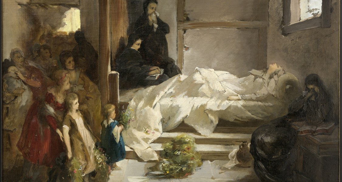 Dargestellt ist die heilige Elisabeth auf ihrem Sterbebett.