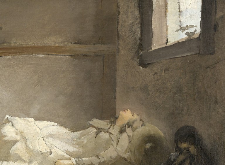 Detailansicht der heiligen Elisabeth auf ihrem Sterbebett