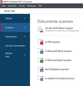 Dokumente Scannen Optionen