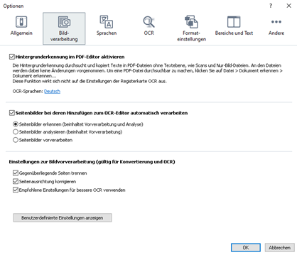 Optionen Bildverarbeitung