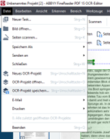 OCR-Projekt speichern über Menüleiste