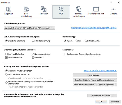 Optionen OCR