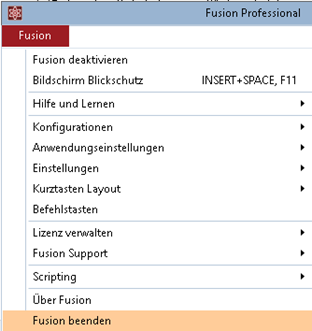 Fusion Einstellungen zu Beenden