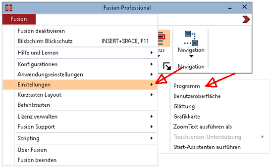 Fusion Einstellungen