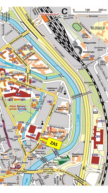 Lageplan der  Zentralen Allgemeinen Studienberatung, Biegenstr. 10