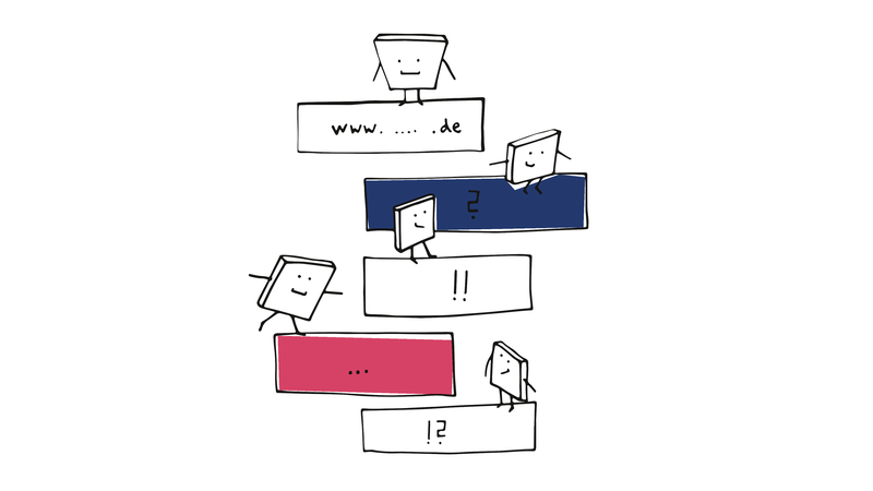 Abstraktes Comic von personifizierten Pixeln, die über rechteckige Blöcke springen.