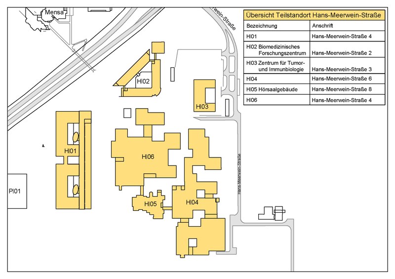 Übersicht der Teilstandorte der Hans-Meerwein-Straße