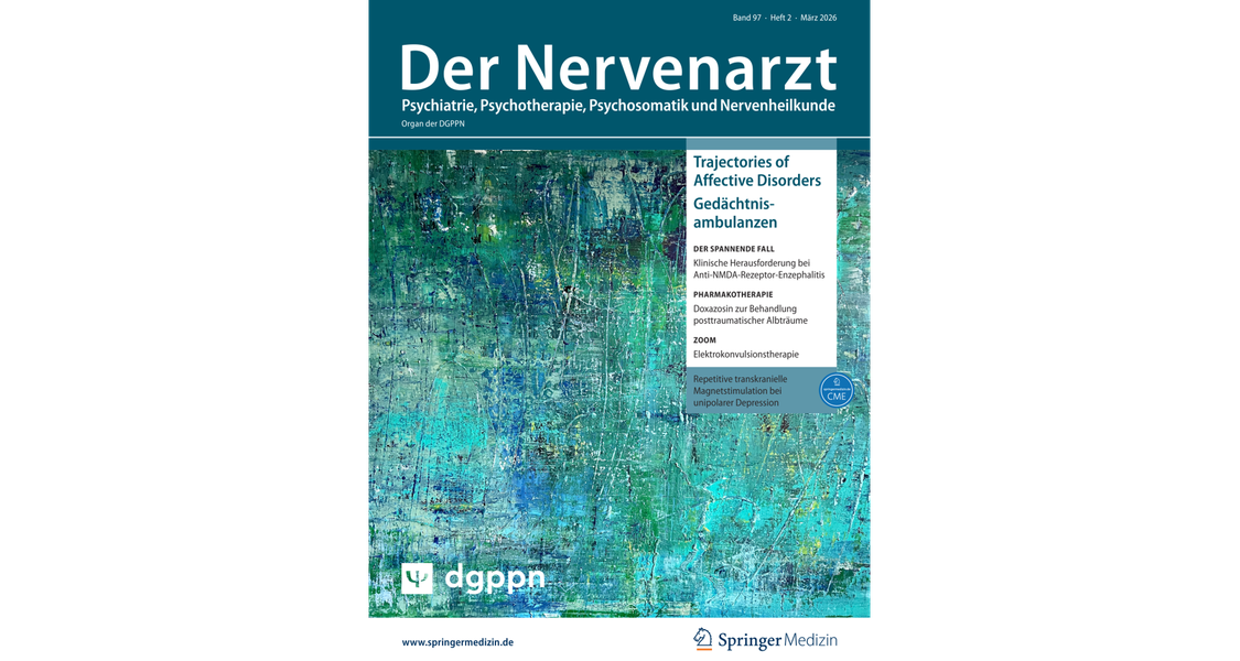 Die Abbildung zeigt das Cover des Themenhefts der Fachzeitschrift Der Nervenarzt, welches die Forschung des SFB/TRR 393 in den Fokus nimmt.