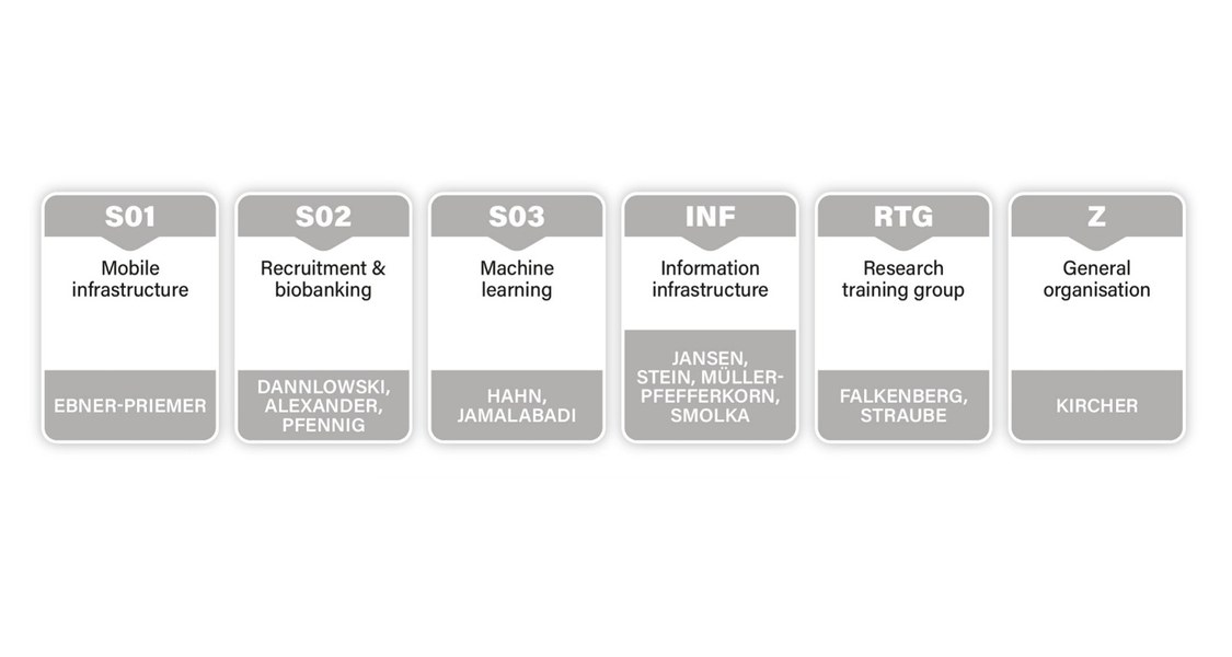 Die Abbildung zeigt die verschiedenen zentralen Serviceprojekte inkl. Titel und PIs.