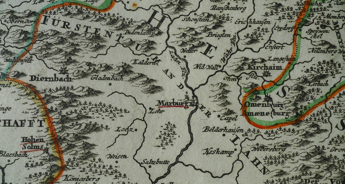 Kartenausschnitt Marburg Anfang 18. Jahrhundert