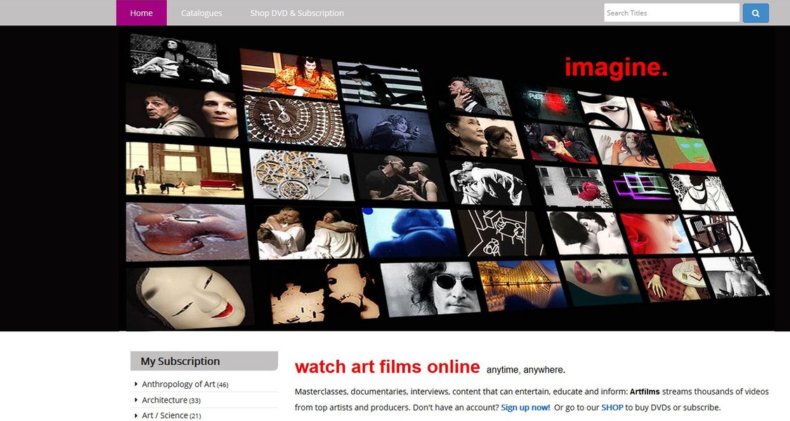 Screenshot der Webseite Artfilms