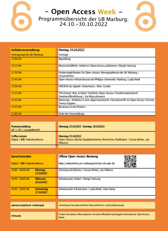Programm der UB Marburg zur Open Access Week 2022