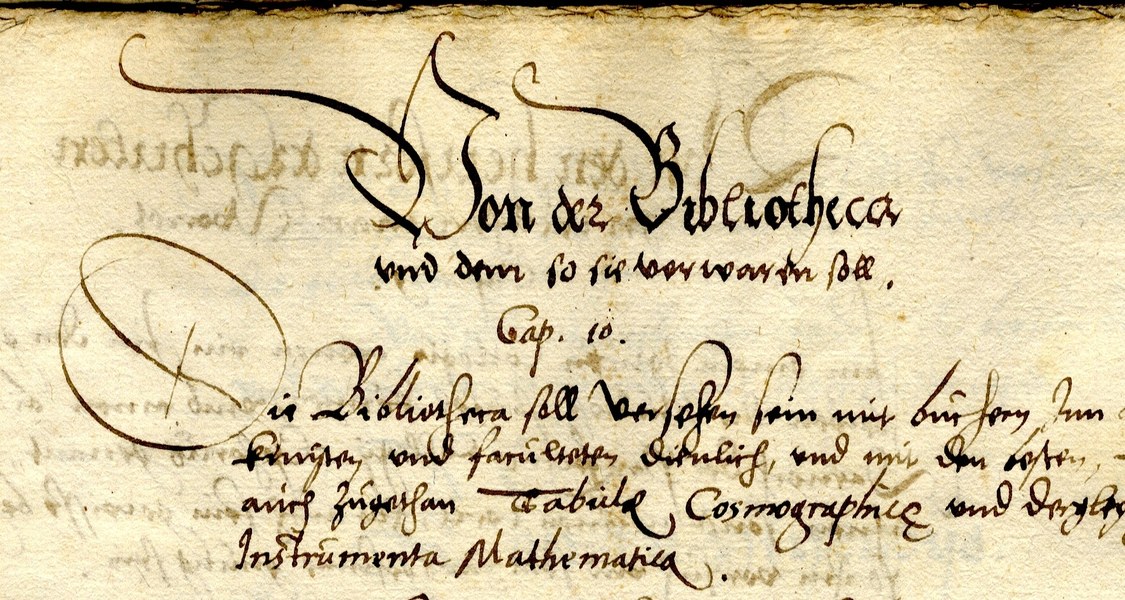 Abschnitt über die Bibliothek aus den im Jahr 1564 erlassenen Statuten der Universität Marburg. UniA Marburg 305a Nr. 7475