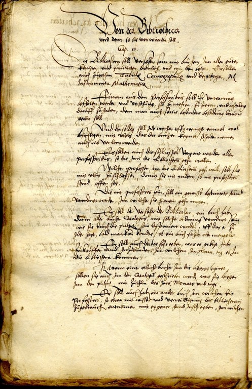 Abschnitt über die Bibliothek aus dem Statutenentwurf von 1560. UniA Marburg 305a Nr. 7475